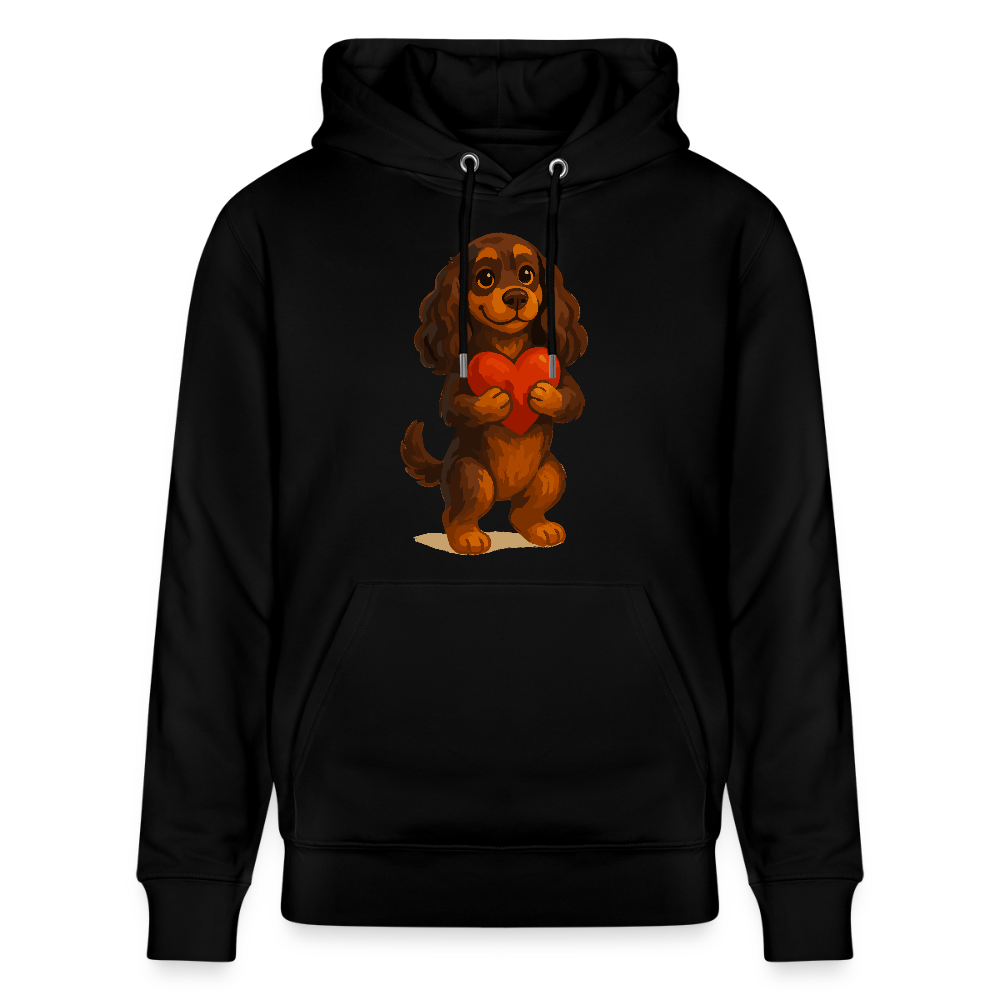 Cocker Spaniel Hoodie mit Herz – Süßer Cartoon Hund, perfektes Motiv für Valentinstag und Hundeliebhaber - Schwarz
