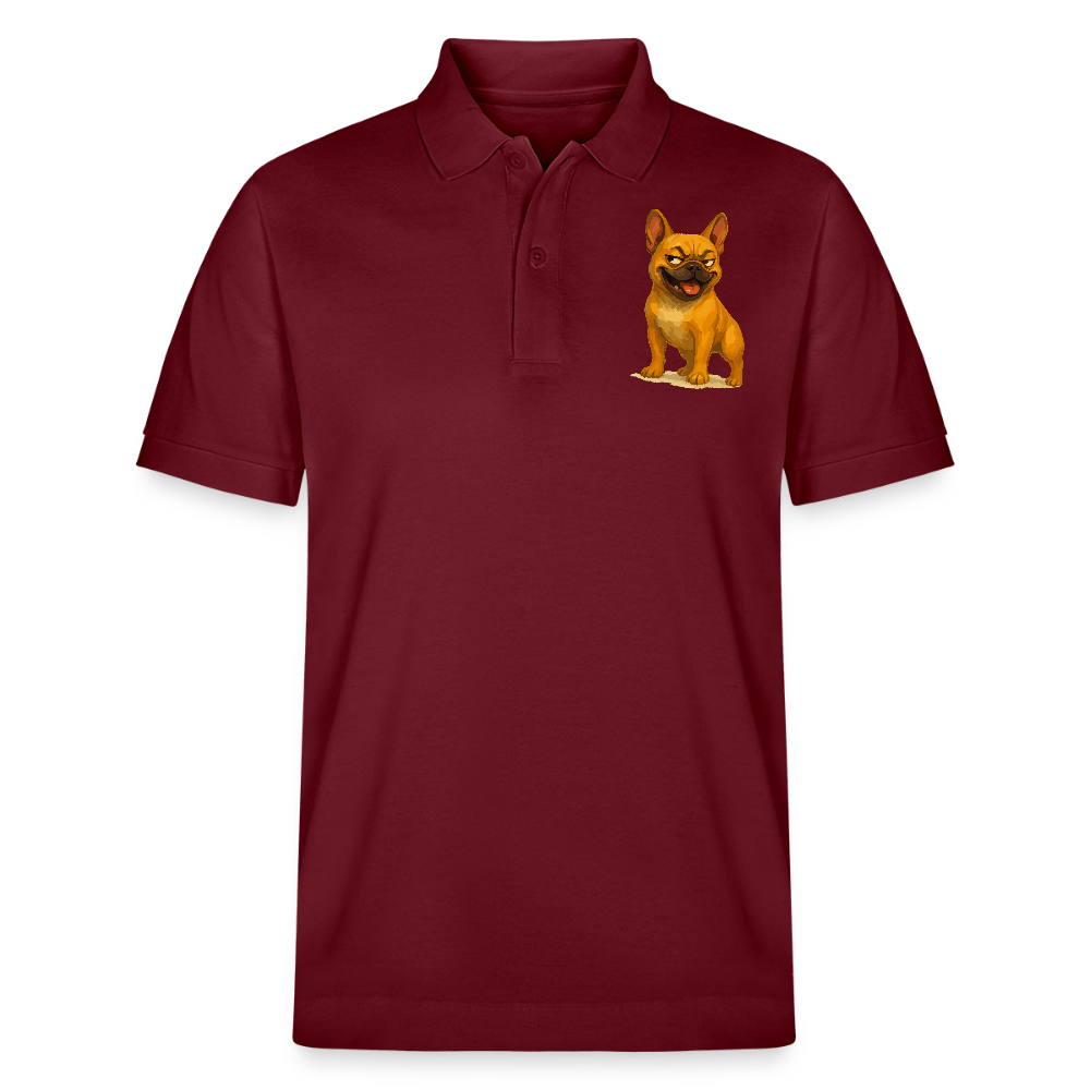 Französische Bulldogge Poloshirt - Frecher Cartoon mit verschmitztem Grinsen – Humorvolles Hunde Motiv für Tierfreunde und Geschenkideen - Burgunderrot