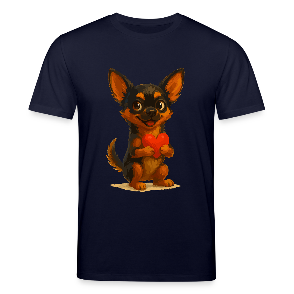 Chihuahua T-Shirt Cartoon Hund mit Herz – süßes Tiermotiv, Geschenkidee für Hundefans, Valentinstag und romantische Anlässe - Navy