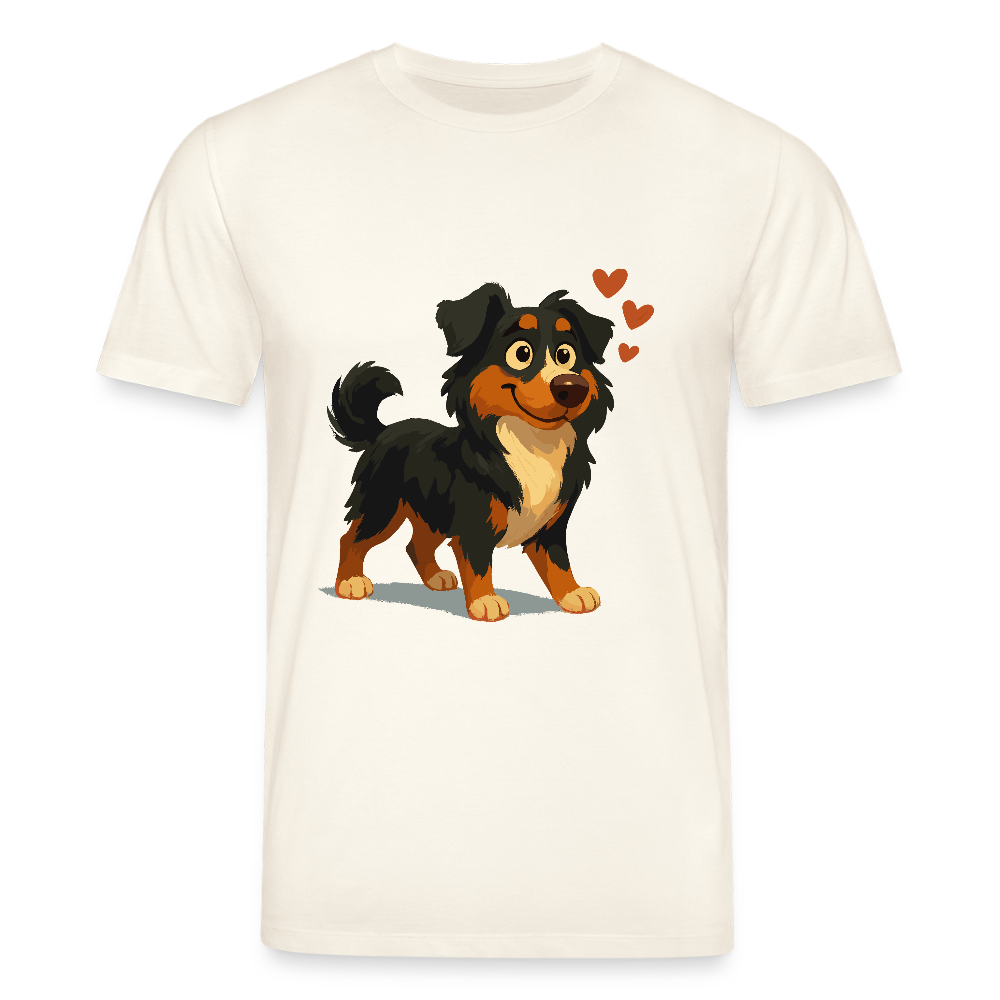 Australian Shepherd T-Shirt Verliebter Cartoon mit roten Herzen – Liebevolles Hunde Motiv für Valentinstag, Freundschaft und Geschenkideen - Naturweiß