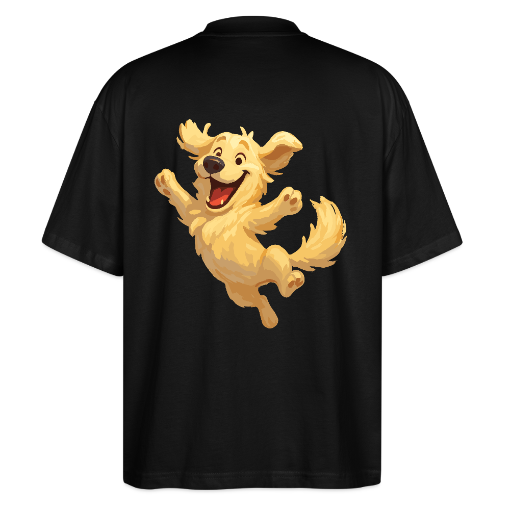 Golden Retriever Oversized Springender Cartoon – fröhliches Hundemotiv, perfektes Geschenk für Hundeliebhaber und Tierfreunde - Schwarz