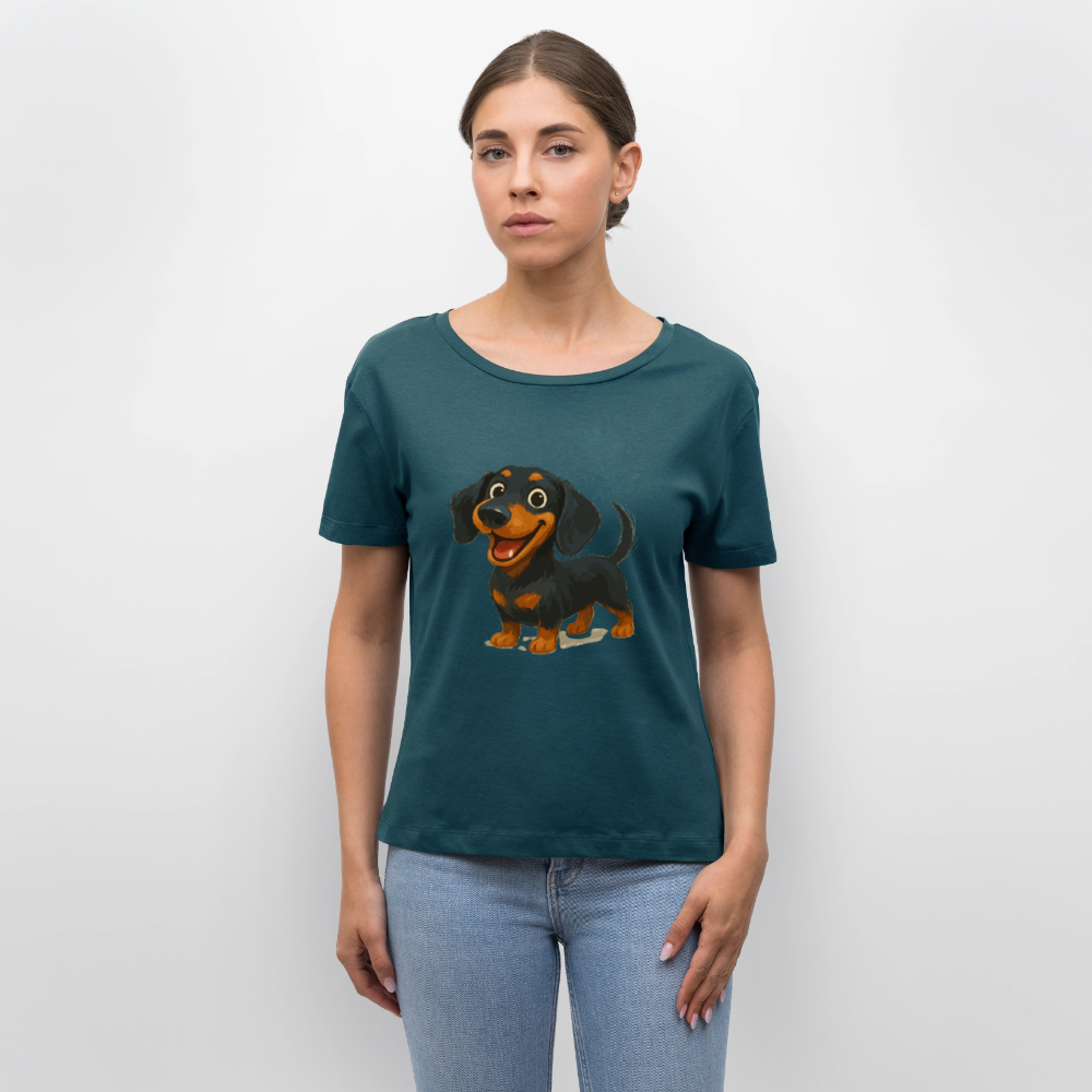 Dackel Shirt – Fröhlicher Cartoon Dachshund | Niedlicher Hund Pullover Geschenk für Hundefans - Dunkles Petrol