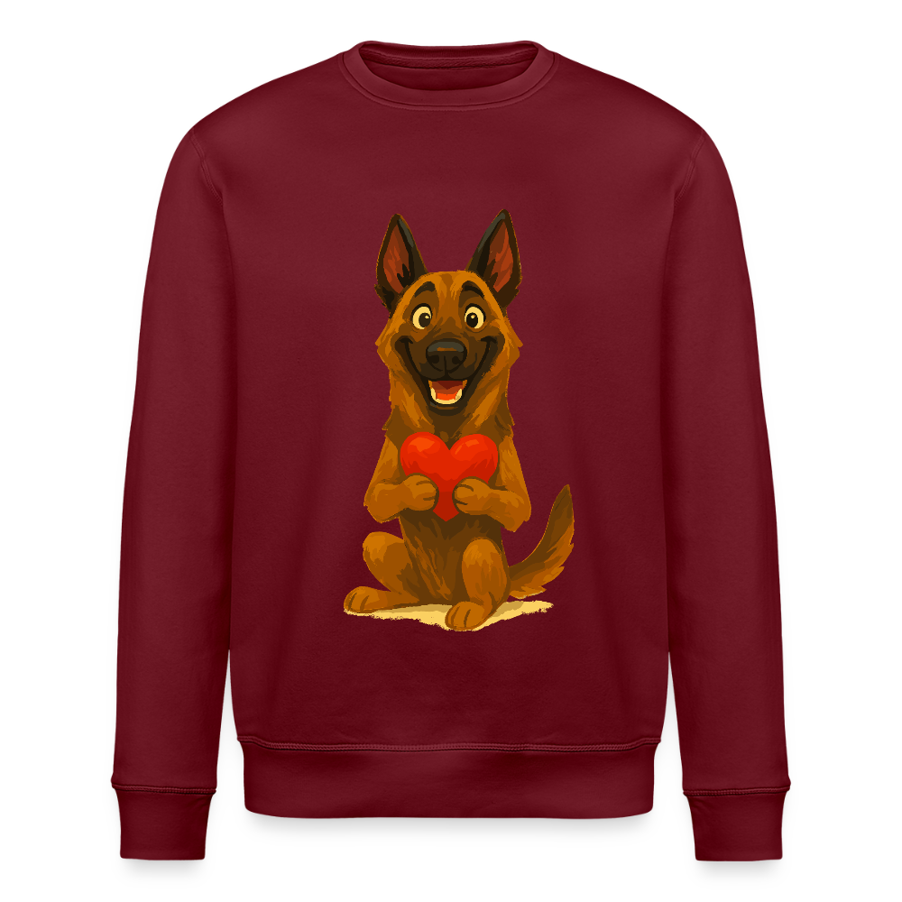 Malinois Sweatshirt mit Herz Cartoon – liebevoller Belgischer Schäferhund als Hunde Motiv für Hundeliebhaber und Geschenkideen - Burgunderrot