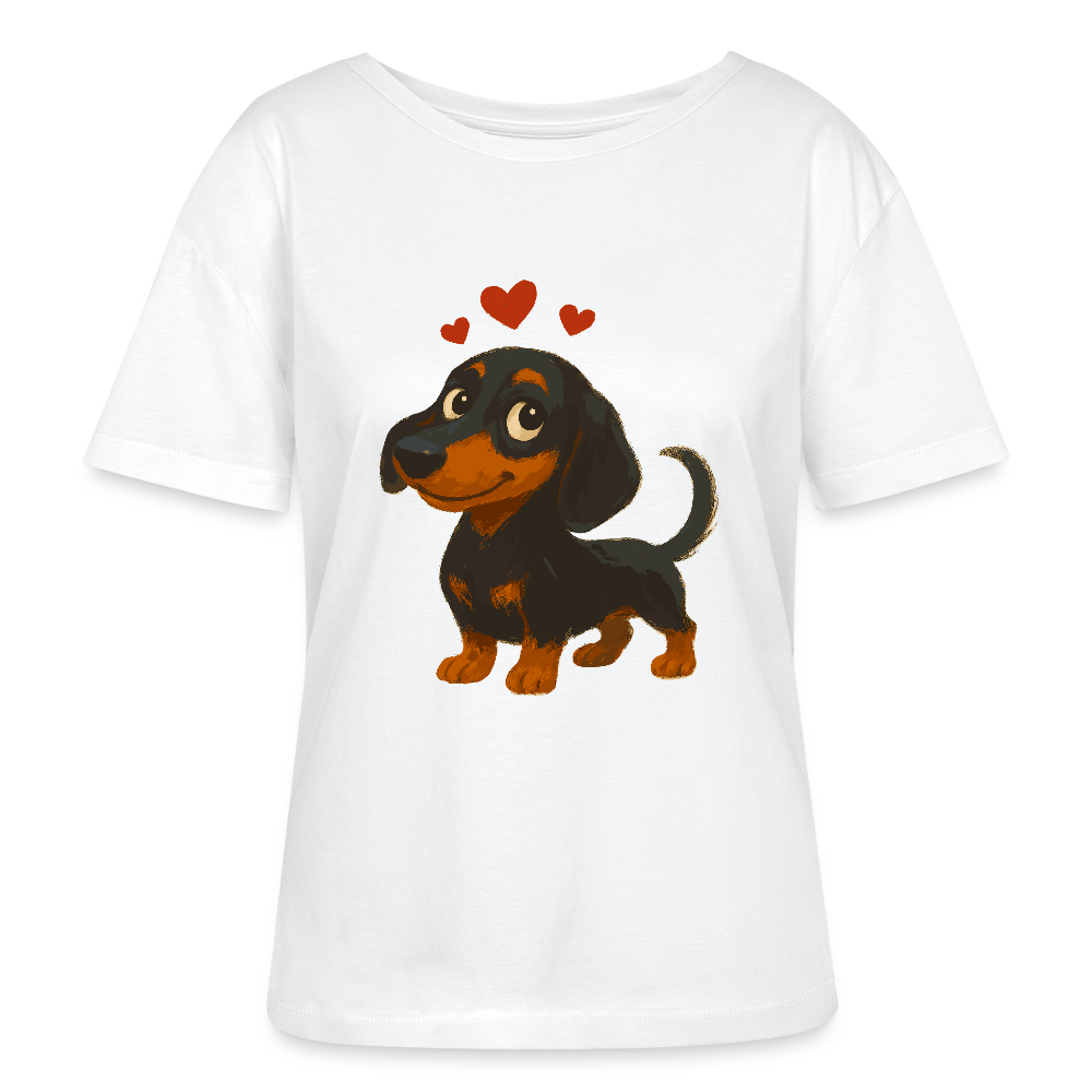 Dackel Shirt – Verliebter Cartoon Dachshund | Süßer Hund Pullover Geschenk mit Herzen für Valentinstag & Hundefans - Weiß