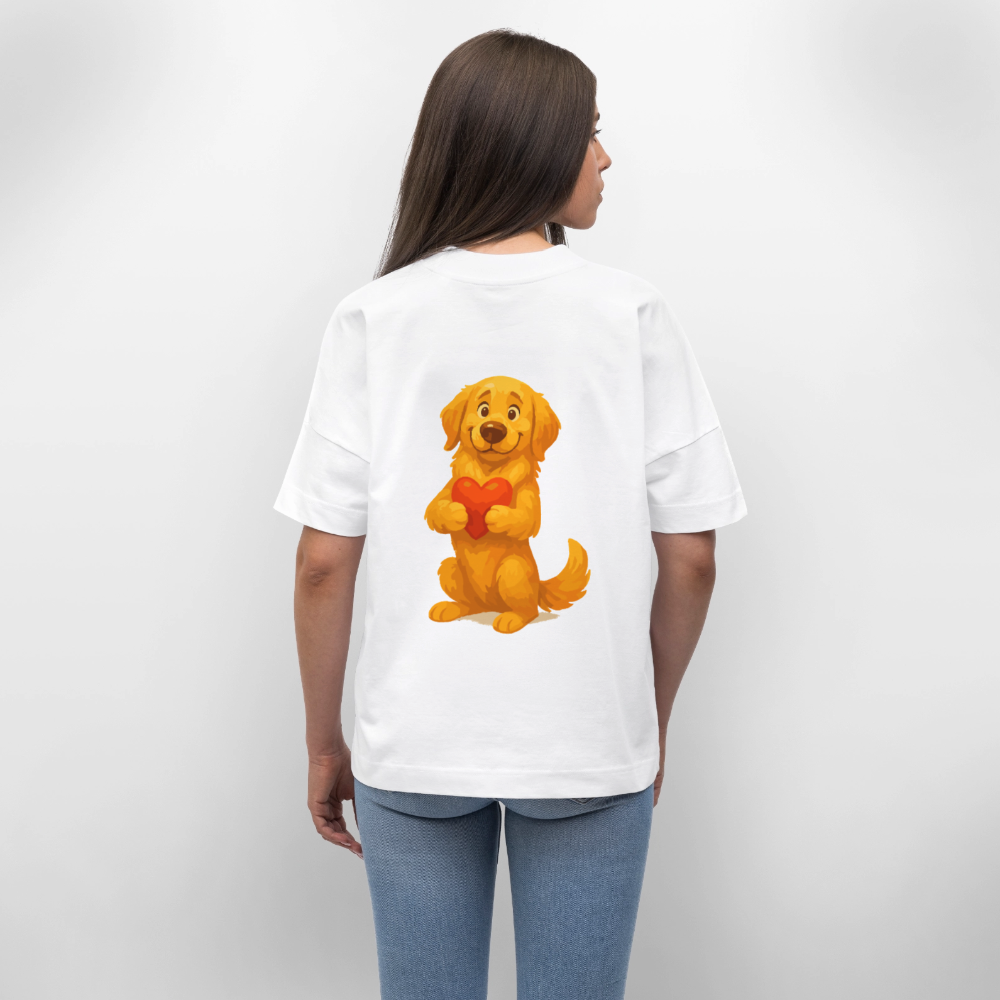 Golden Retriever Oversized mit Herz – süßer Cartoon Hund, liebevolles Motiv für Hundeliebhaber, Valentinstag oder besondere Geschenkideen - Weiß
