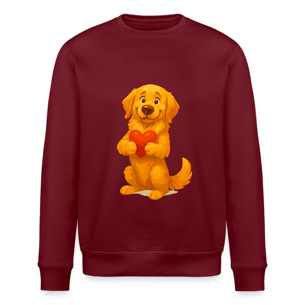 Golden Retriever Sweatshirt mit Herz – süßer Cartoon Hund, liebevolles Motiv für Hundeliebhaber, Valentinstag oder besondere Geschenkideen - Burgunderrot