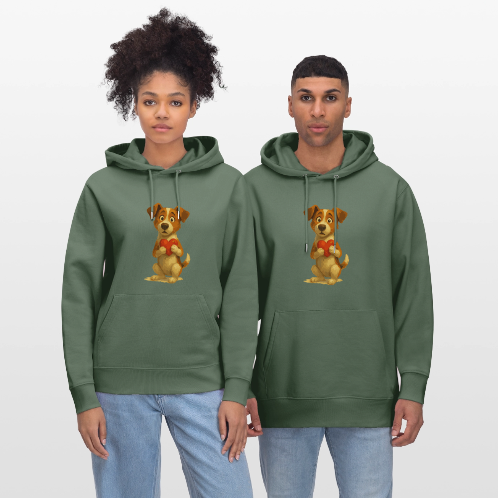 Jack Russell Terrier Hoodie mit Herz – süßes Cartoon Motiv, liebevoller Hund, Geschenkidee für Valentinstag und Hundeliebhaber - Tanngrün
