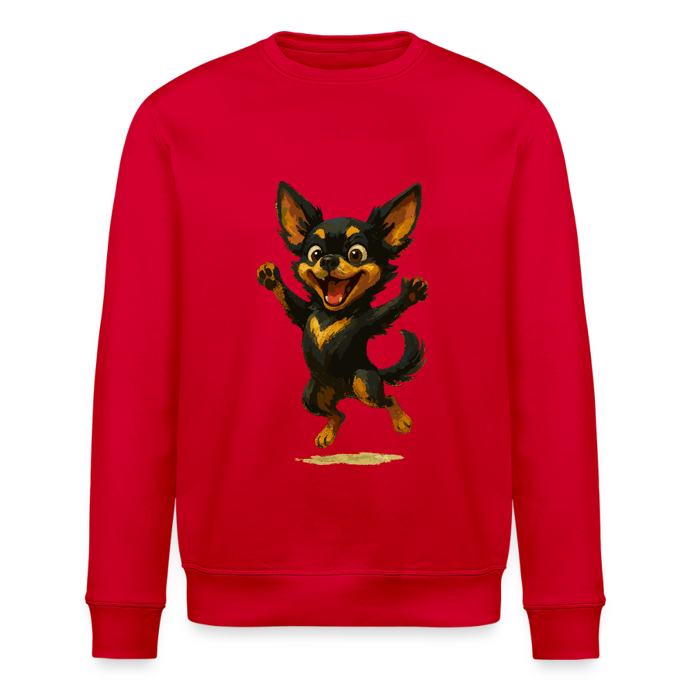 Fröhlicher Chihuahua Cartoon Hund – hüpfendes Tiermotiv voller Lebensfreude, witzige Geschenkidee für Hundefans und Tierfreunde - Rot