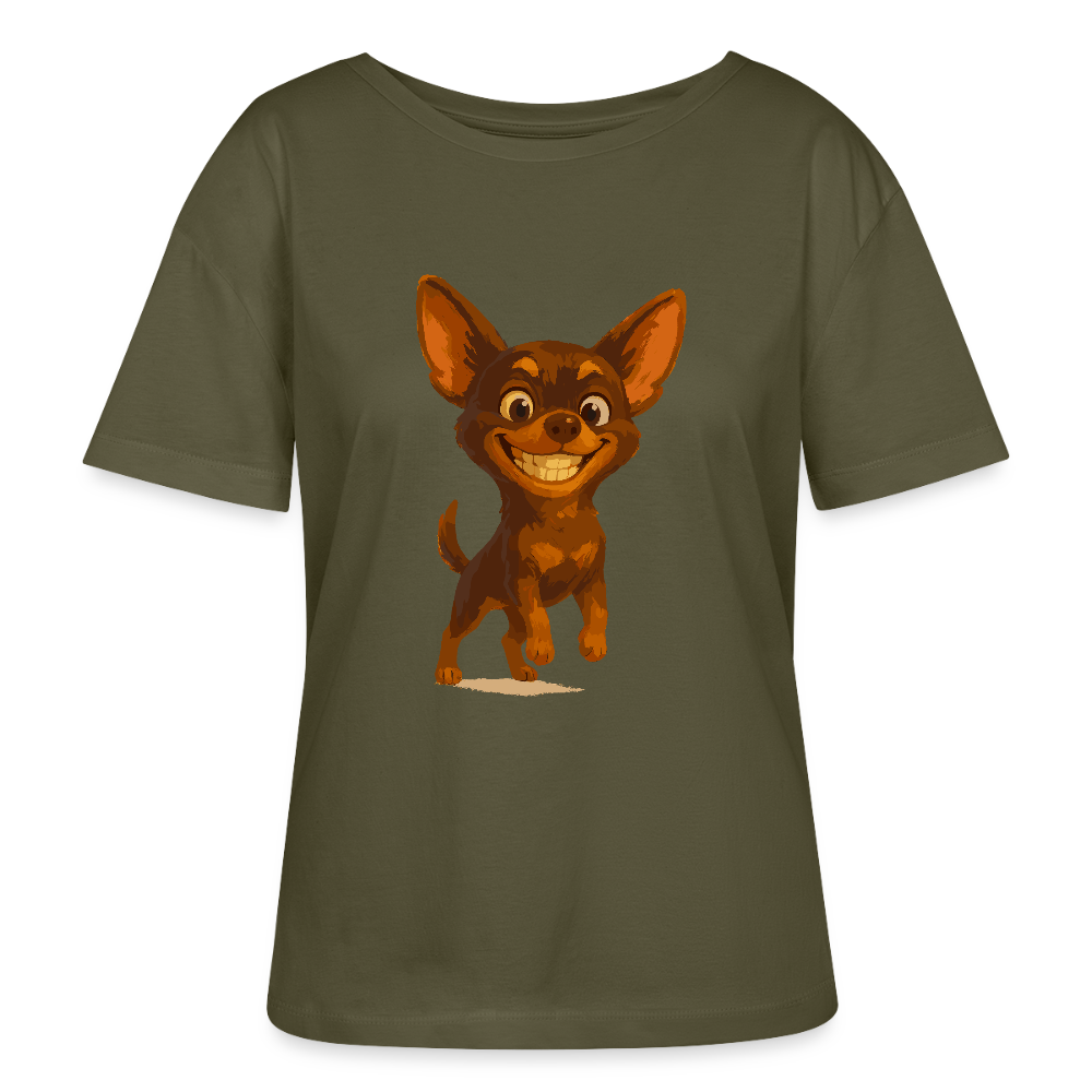 Grinsender Chihuahua Shirt Cartoon Hund – witziges Tiermotiv mit großem Lächeln, Geschenkidee für Hundefans und Tierfreunde - Khaki