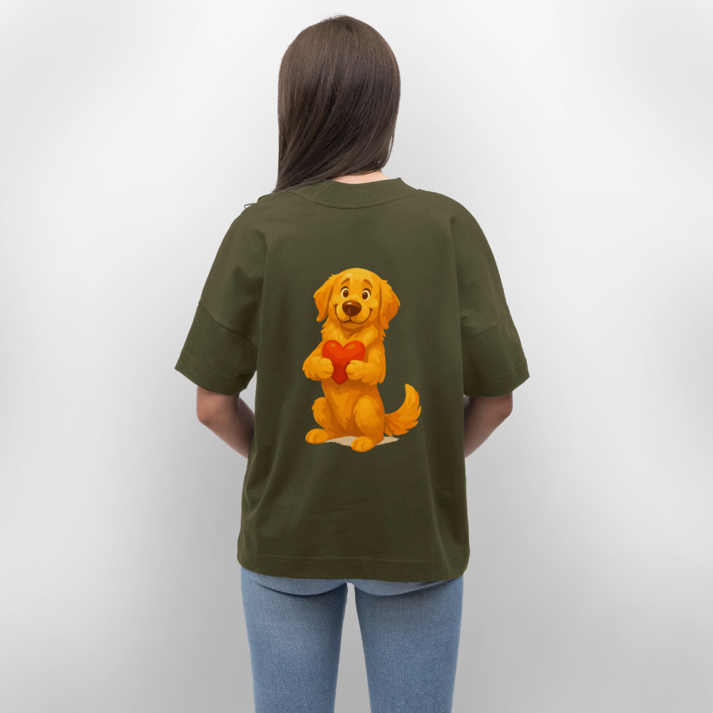 Golden Retriever Oversized mit Herz – süßer Cartoon Hund, liebevolles Motiv für Hundeliebhaber, Valentinstag oder besondere Geschenkideen - Khaki