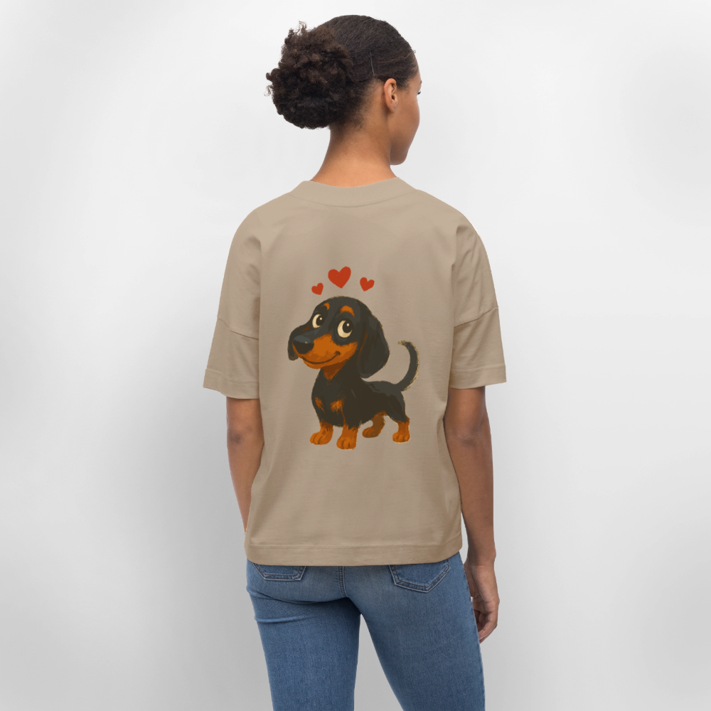 Dackel Oversized – Verliebter Cartoon Dachshund | Süßer Hund Pullover Geschenk mit Herzen für Valentinstag & Hundefans - Steingrau