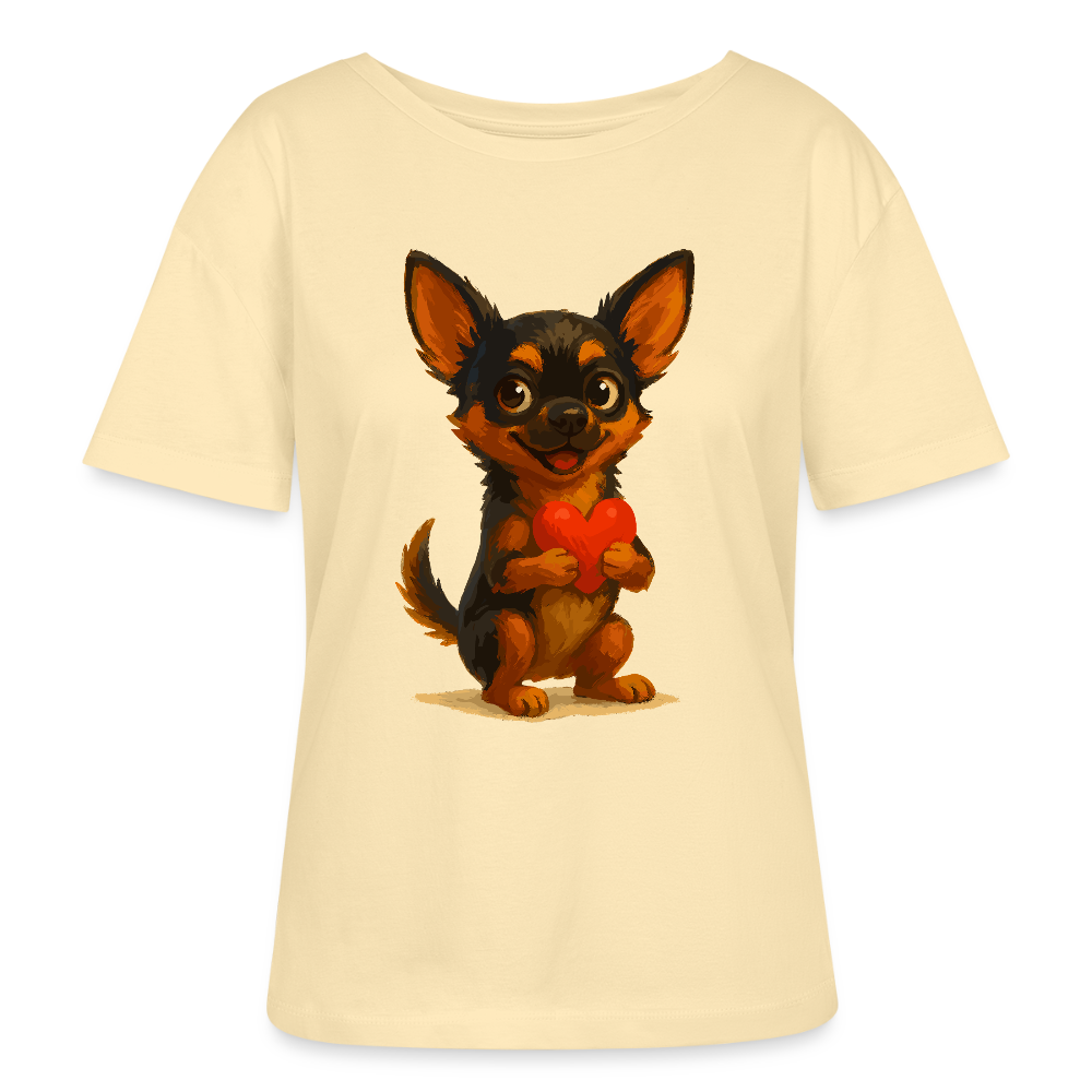 Chihuahua Shirt Cartoon Hund mit Herz – süßes Tiermotiv, Geschenkidee für Hundefans, Valentinstag und romantische Anlässe - Creme