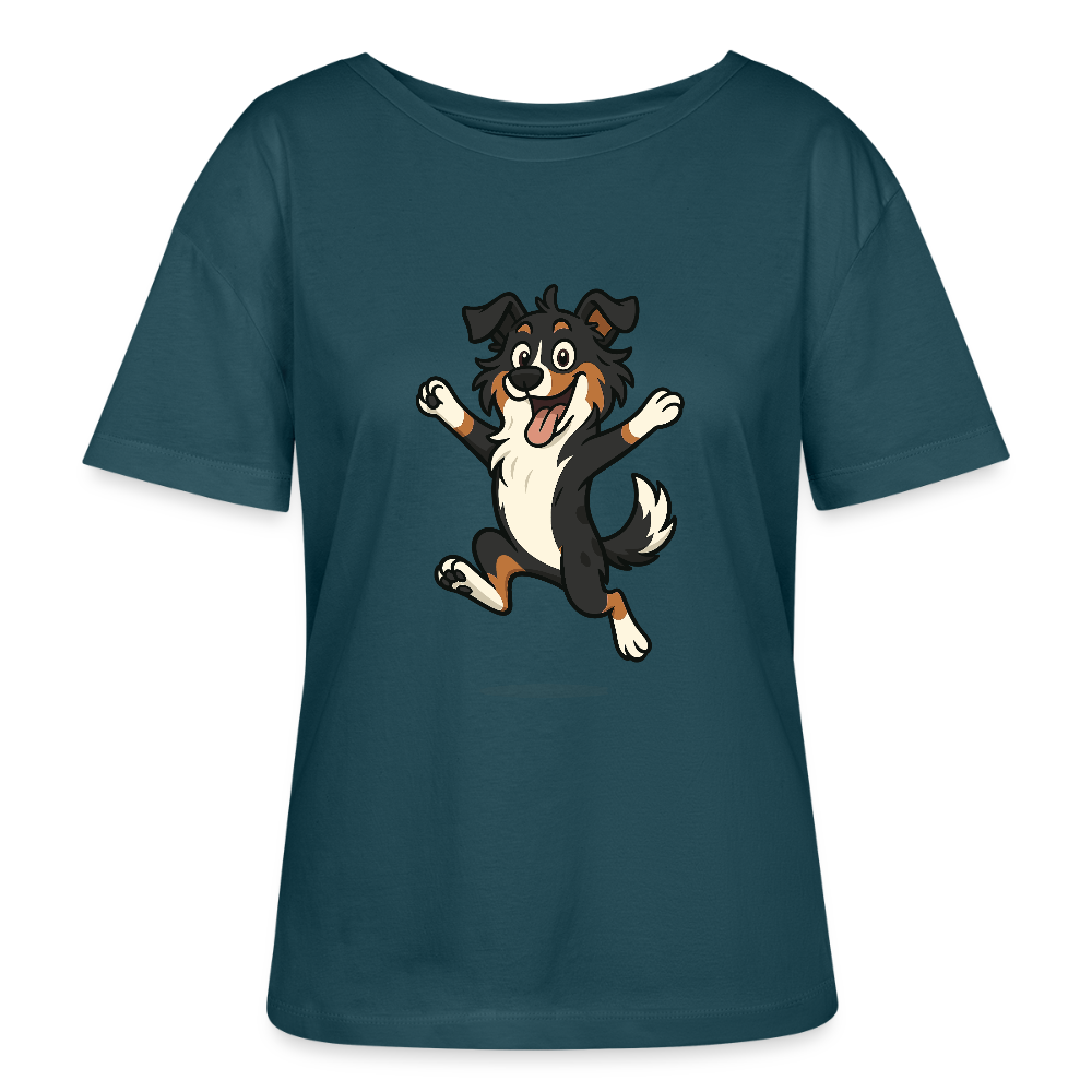 Australian Shepherd Shirt Cartoon hüpfend – Fröhliches Hunde Motiv voller Freude und Energie für Hundeliebhaber und Geschenkideen - Dunkles Petrol