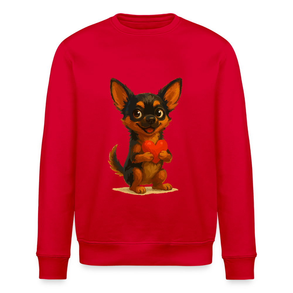 Chihuahua Sweatshirt Cartoon Hund mit Herz – süßes Tiermotiv, Geschenkidee für Hundefans, Valentinstag und romantische Anlässe - Rot