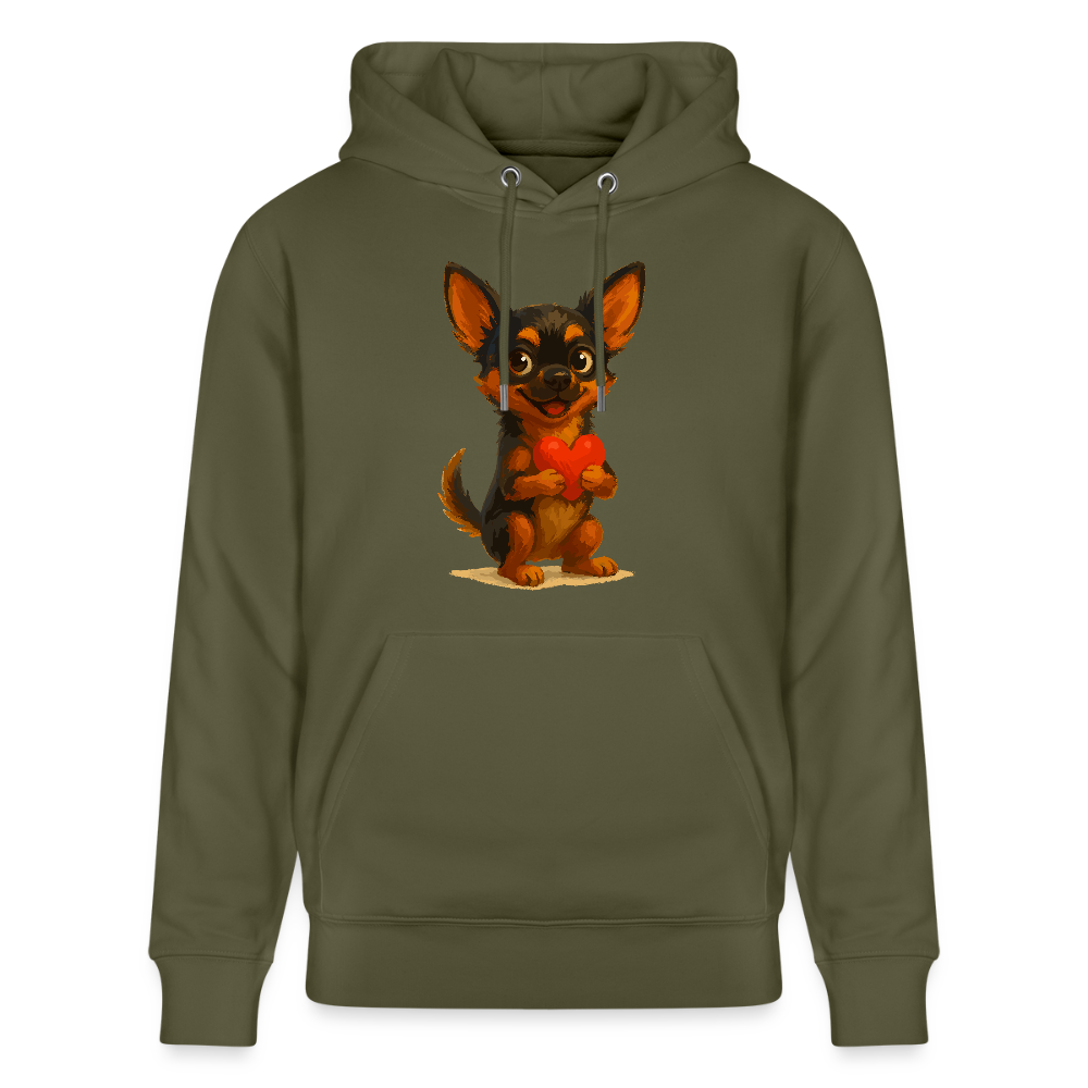 Chihuahua Hoodie Cartoon Hund mit Herz – süßes Tiermotiv, Geschenkidee für Hundefans, Valentinstag und romantische Anlässe - Khaki Grün