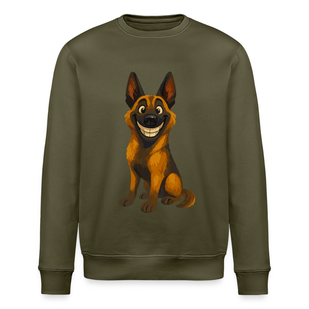 Malinois Sweatshirt Grinsender Cartoon – lustiger Belgischer Schäferhund im gemalten Stil als humorvolles Hunde Motiv für Hundeliebhaber - Khaki