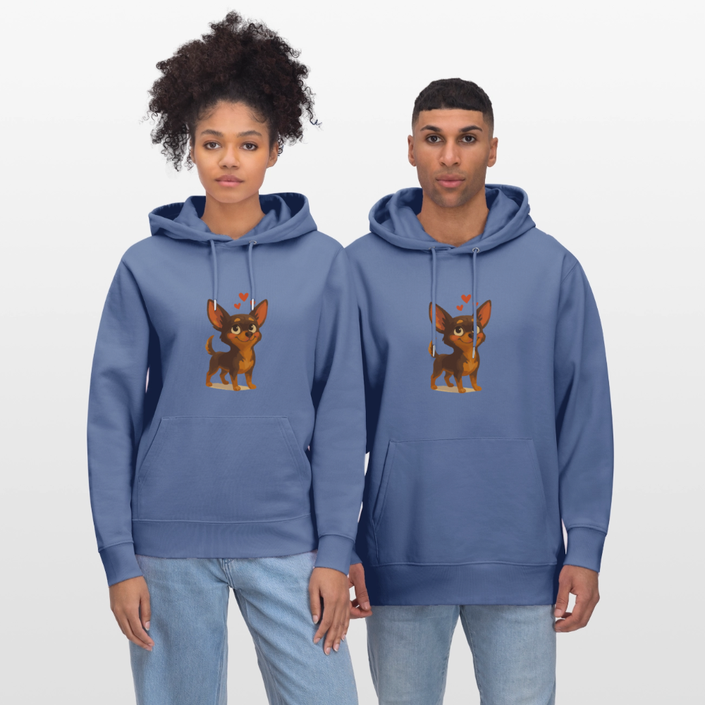 Verliebter Chihuahua Hoodie Cartoon Hund mit Herzen – süßes romantisches Tiermotiv, Geschenkidee für Valentinstag und Hundefans - Blau