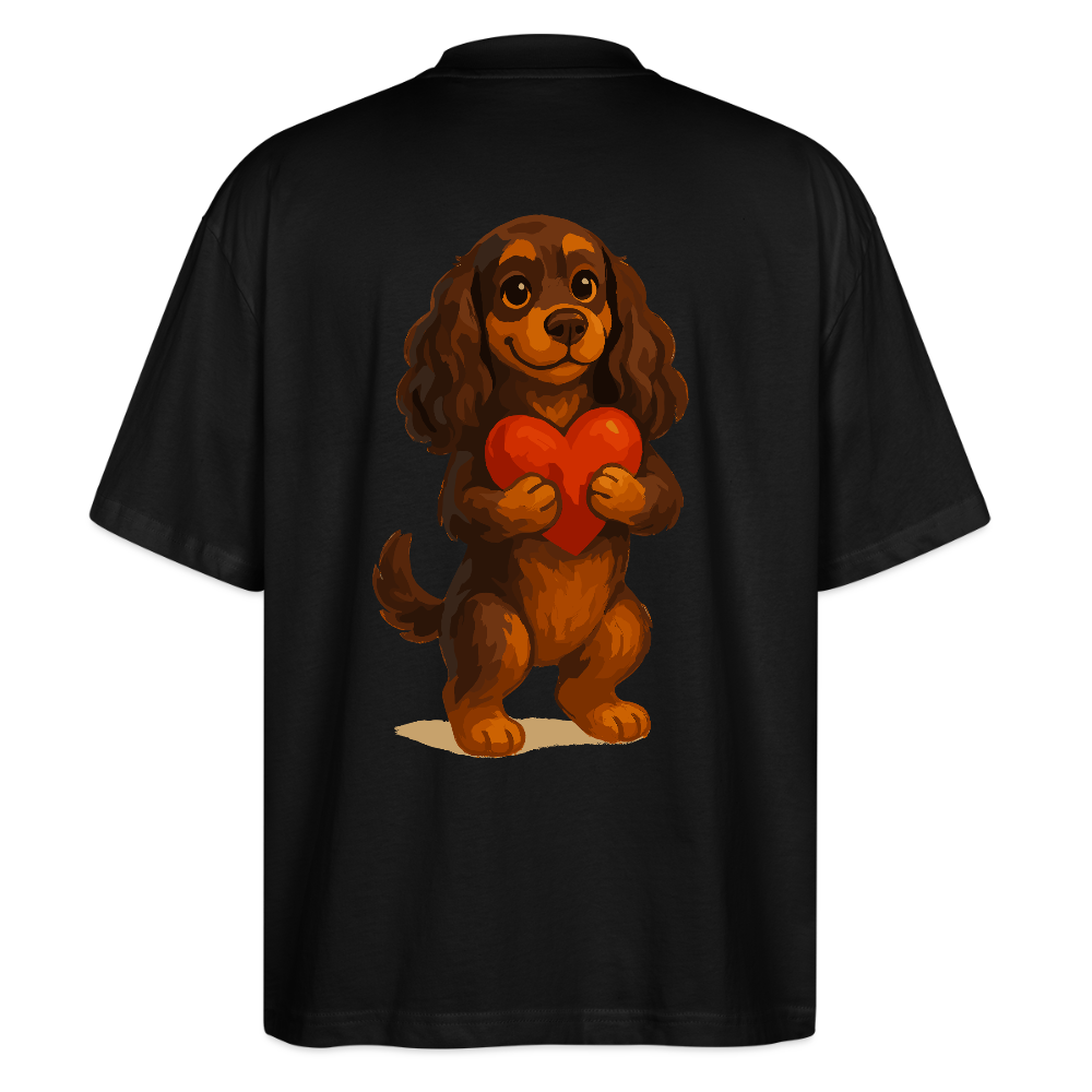 Cocker Spaniel Oversized mit Herz – Süßer Cartoon Hund, perfektes Motiv für Valentinstag und Hundeliebhaber - Schwarz