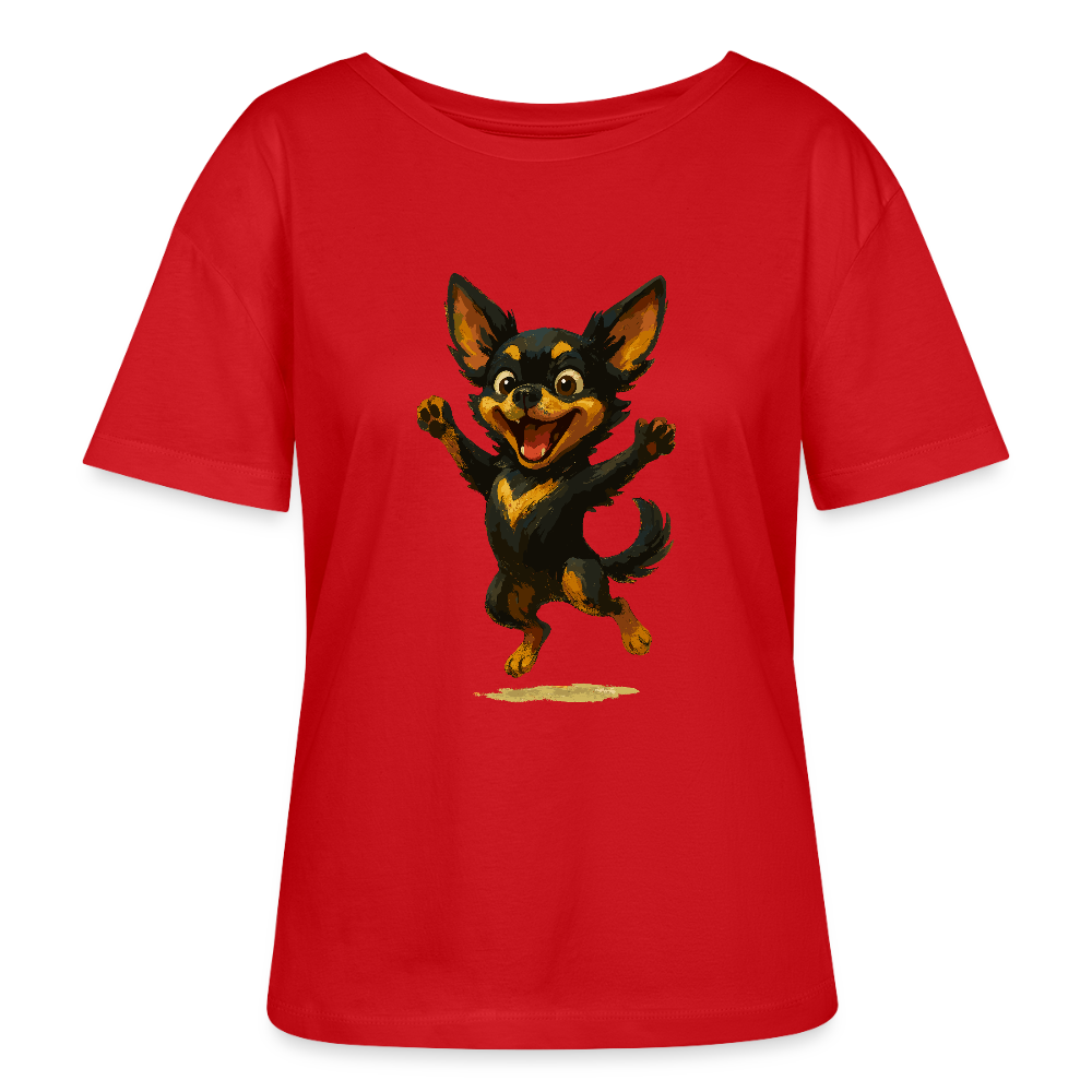 Fröhlicher Chihuahua Cartoon Hund – hüpfendes Tiermotiv voller Lebensfreude, witzige Geschenkidee für Hundefans und Tierfreunde - Rot