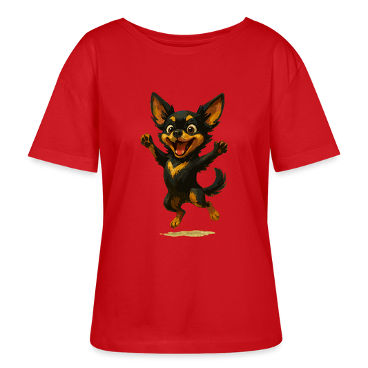 Fröhlicher Chihuahua Cartoon Hund – hüpfendes Tiermotiv voller Lebensfreude, witzige Geschenkidee für Hundefans und Tierfreunde - Rot
