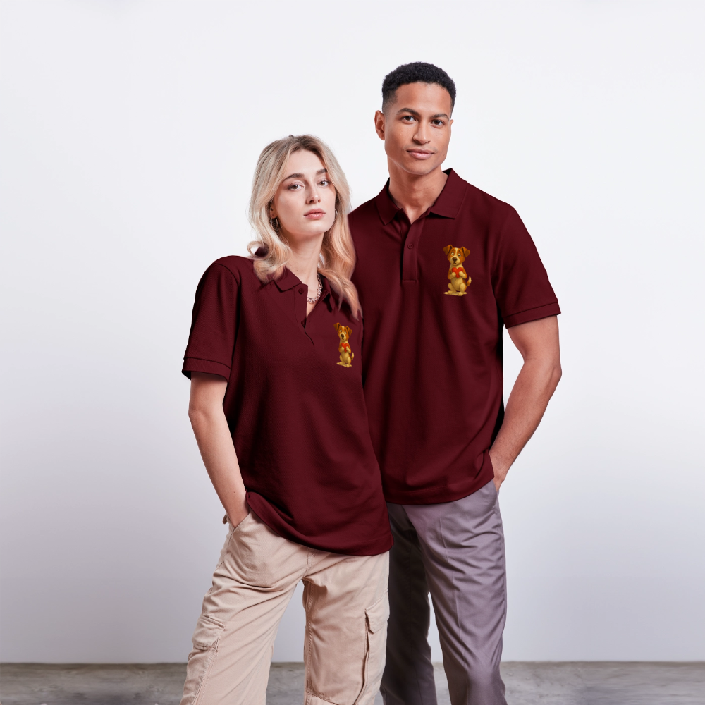 Jack Russell Terrier Poloshirt mit Herz – süßes Cartoon Motiv, liebevoller Hund, Geschenkidee für Valentinstag und Hundeliebhaber - Burgunderrot