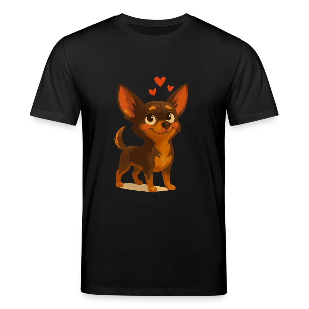 Verliebter Chihuahua T-Shirt Cartoon Hund mit Herzen – süßes romantisches Tiermotiv, Geschenkidee für Valentinstag und Hundefans - Schwarz