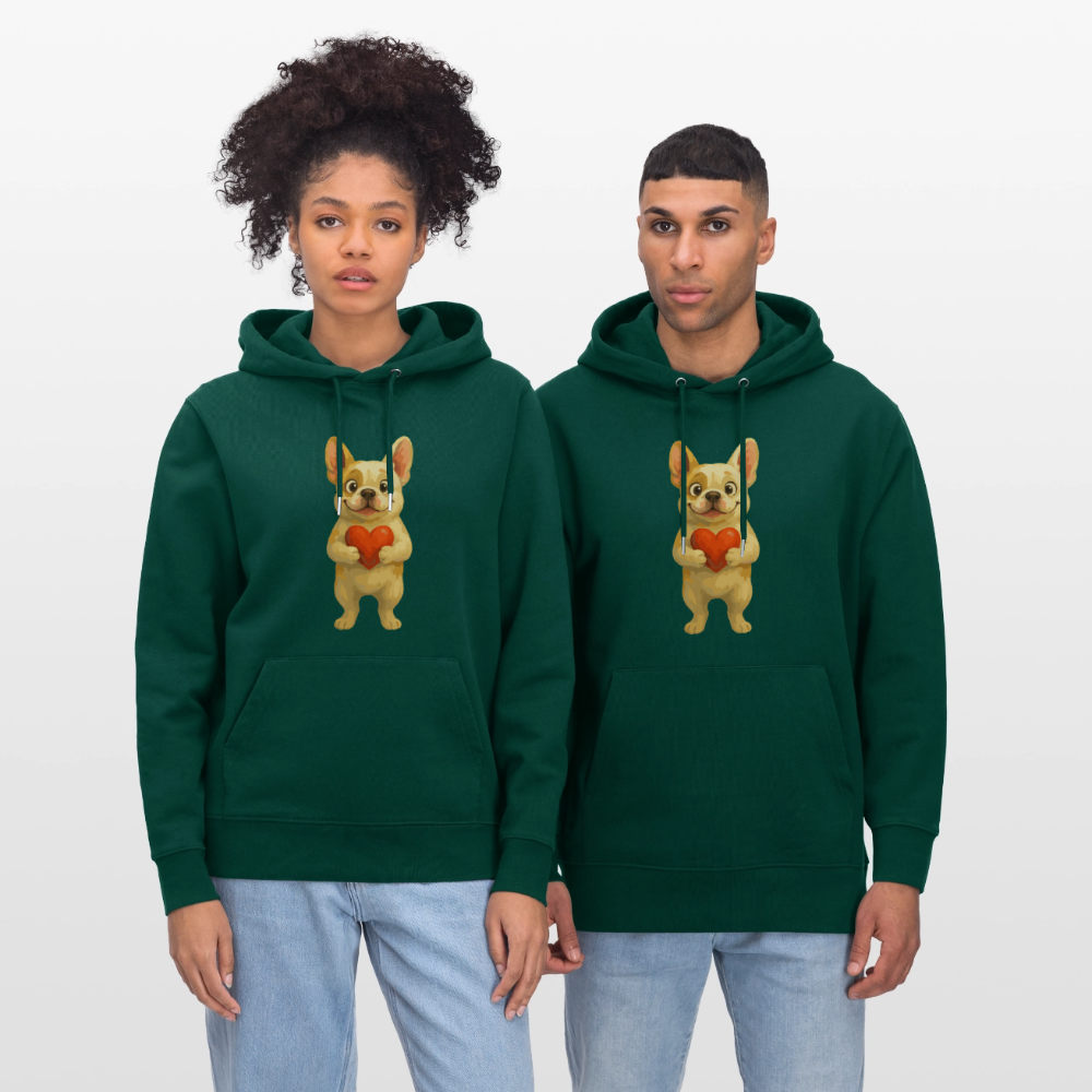Französische Bulldogge Hoodie mit Herz Cartoon – Liebevolles Hunde Motiv für Valentinstag, Freundschaft und Geschenkideen - Forest