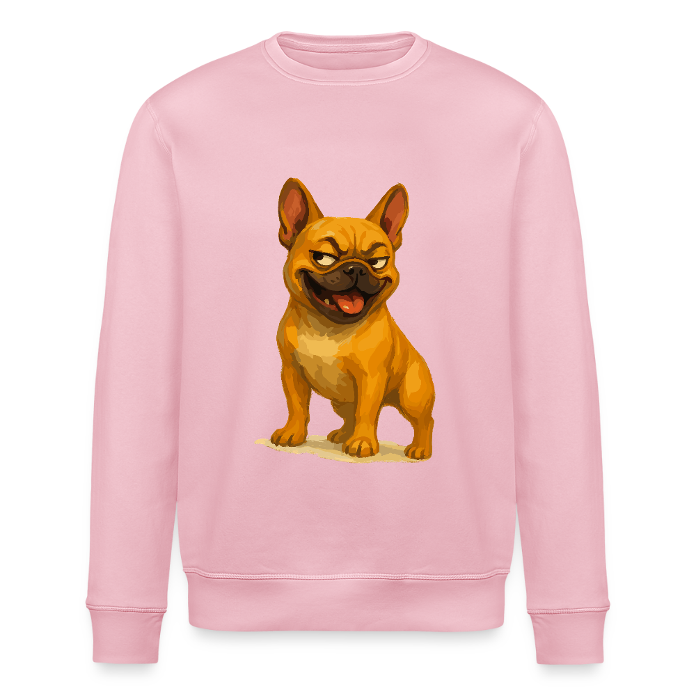 Französische Bulldogge Sweatshirt - Frecher Cartoon mit verschmitztem Grinsen – Humorvolles Hunde Motiv für Tierfreunde und Geschenkideen - Hellrosa