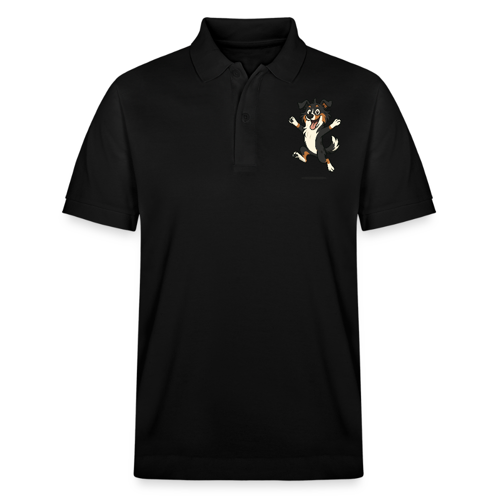 Australian Shepherd Poloshirt Cartoon hüpfend – Fröhliches Hunde Motiv voller Freude und Energie für Hundeliebhaber und Geschenkideen - Schwarz