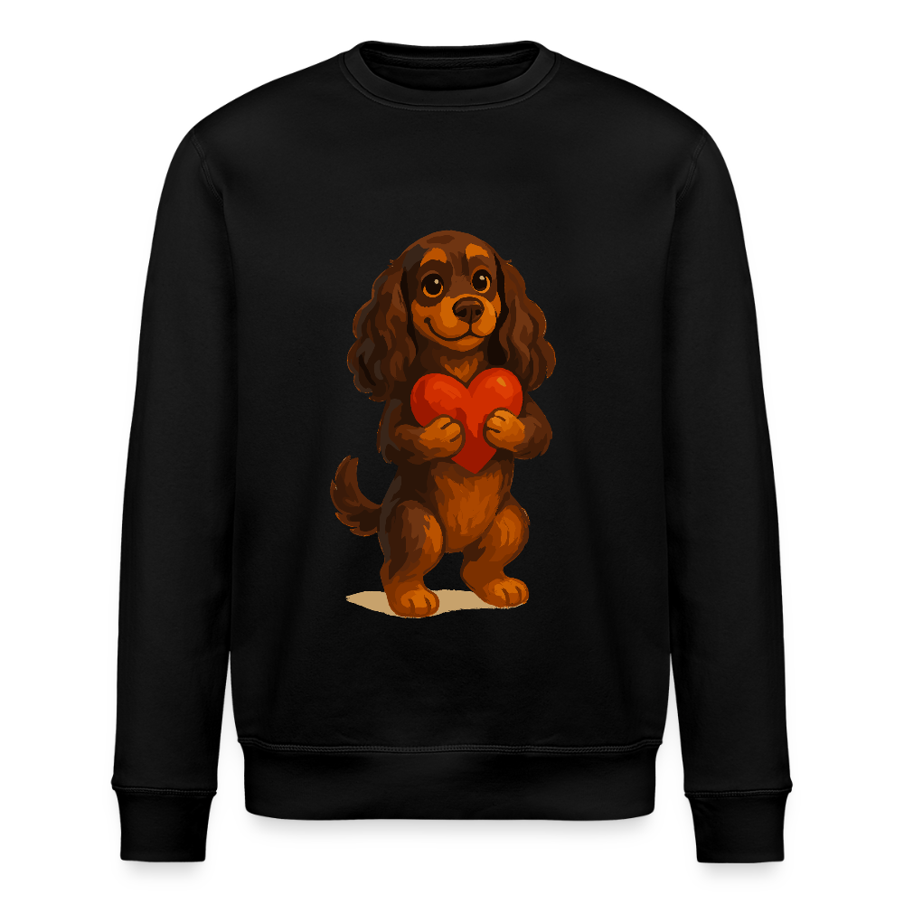 Cocker Spaniel Sweatshirt mit Herz – Süßer Cartoon Hund, perfektes Motiv für Valentinstag und Hundeliebhaber - Schwarz