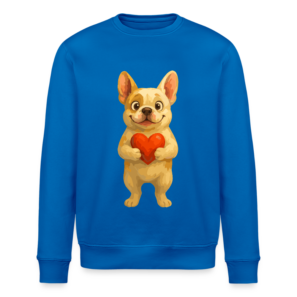 Französische Bulldogge Sweatshirt mit Herz Cartoon – Liebevolles Hunde Motiv für Valentinstag, Freundschaft und Geschenkideen - Königsblau