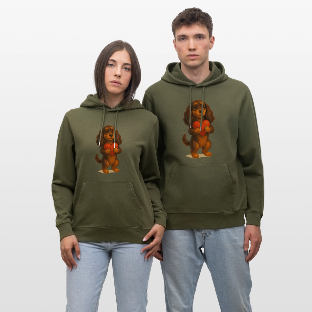 Cocker Spaniel Hoodie mit Herz – Süßer Cartoon Hund, perfektes Motiv für Valentinstag und Hundeliebhaber - Khaki Grün