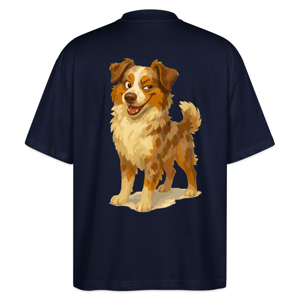 Australian Shepherd Oversized Frecher Cartoon mit verschmitztem Grinsen – Humorvolles Hunde Motiv für Tierfreunde und Geschenkideen - Navy