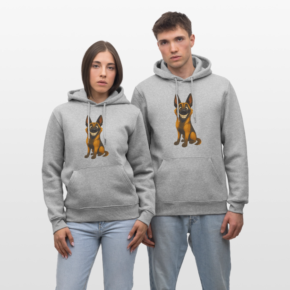 Malinois Hoodie Grinsender Cartoon – lustiger Belgischer Schäferhund im gemalten Stil als humorvolles Hunde Motiv für Hundeliebhaber - Grau meliert