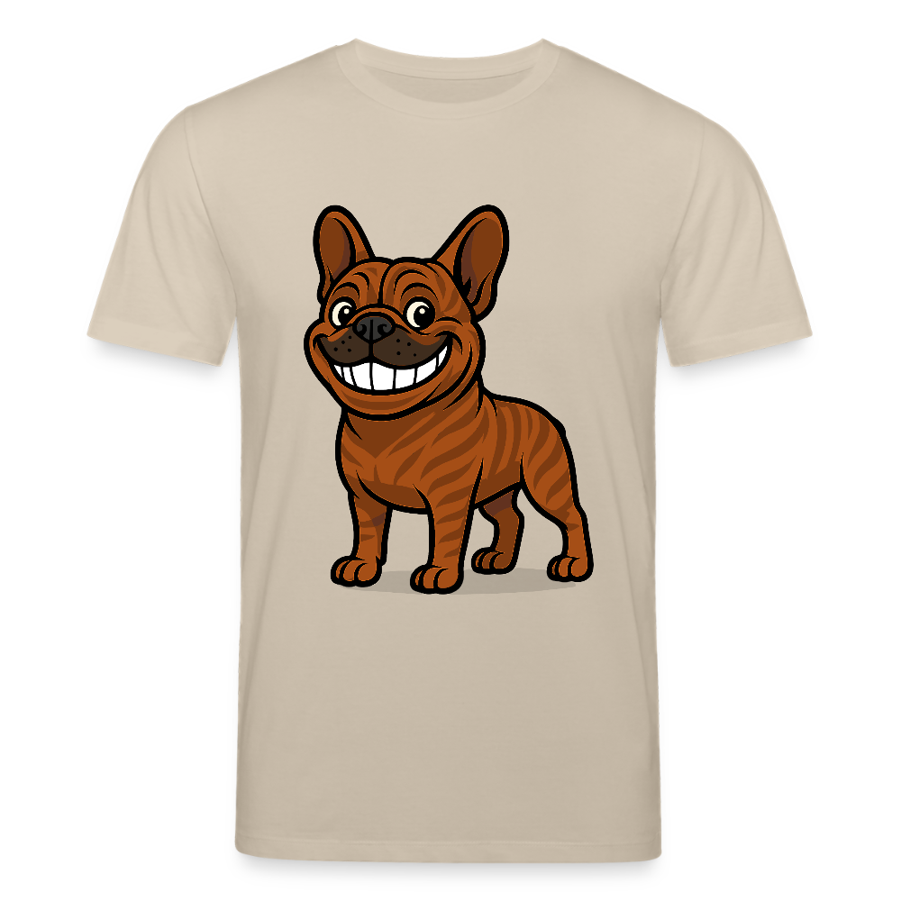 Französische Bulldogge T-Shirt - Cartoon mit breitem Grinsen – Lustiges Hunde Motiv für Humor-Fans, Tierfreunde und Geschenkideen - Beige