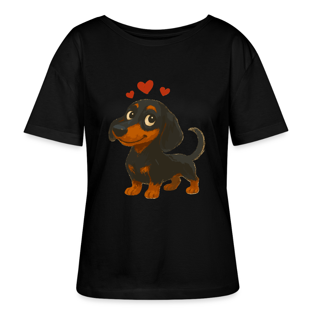 Dackel Shirt – Verliebter Cartoon Dachshund | Süßer Hund Pullover Geschenk mit Herzen für Valentinstag & Hundefans - Schwarz