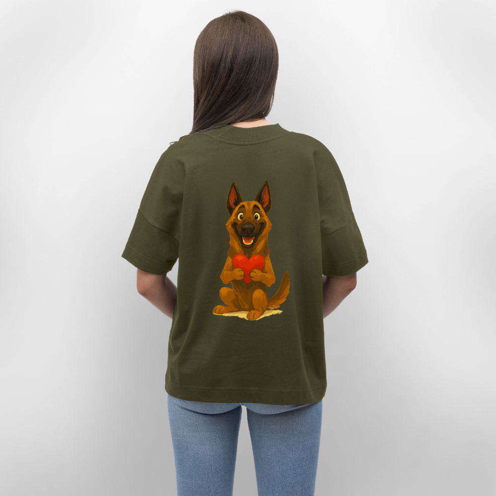 Malinois Oversized mit Herz Cartoon – liebevoller Belgischer Schäferhund als Hunde Motiv für Hundeliebhaber und Geschenkideen - Khaki