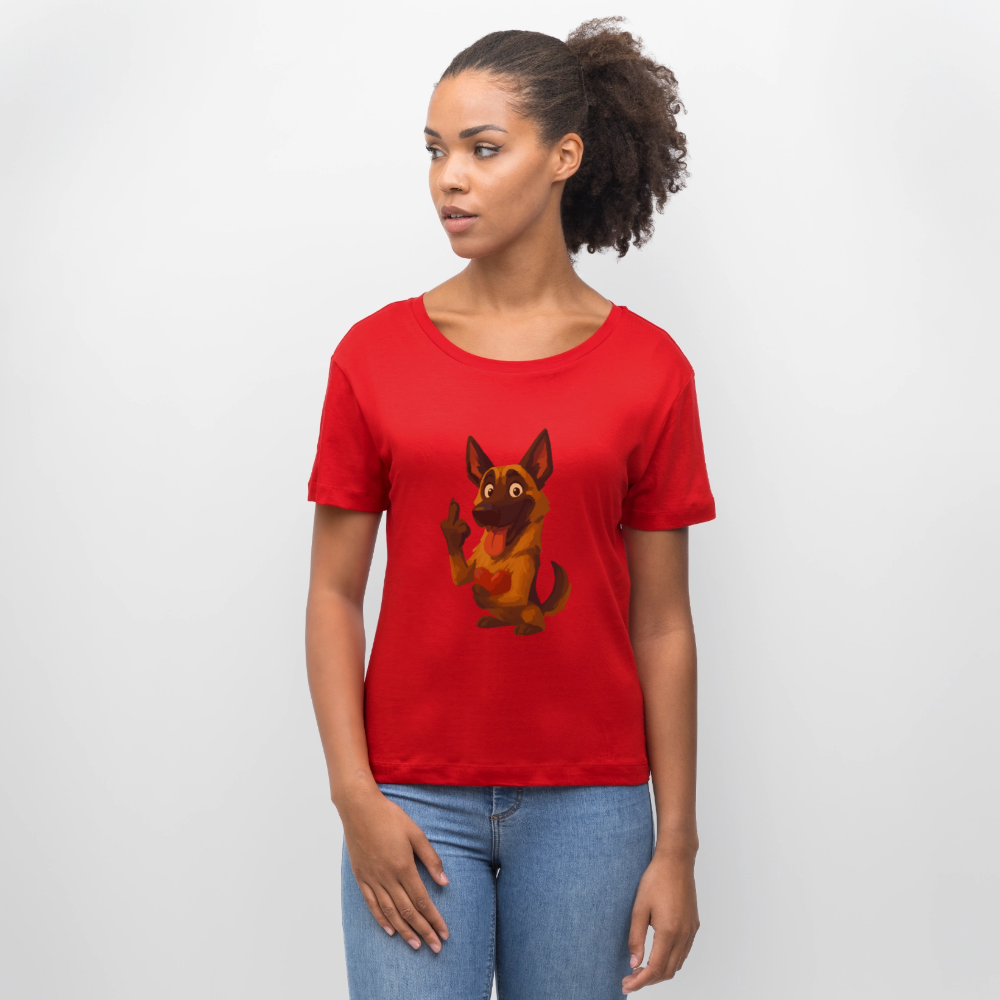 Frecher Malinois Shirt mit Herz – witziges und provokantes Hunde Cartoon Motiv für Hundeliebhaber mit Sinn für Humor - Rot