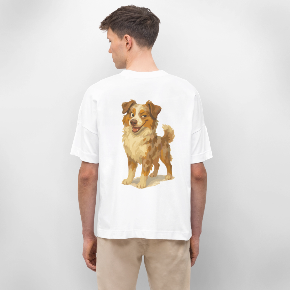 Australian Shepherd Oversized Frecher Cartoon mit verschmitztem Grinsen – Humorvolles Hunde Motiv für Tierfreunde und Geschenkideen - Weiß