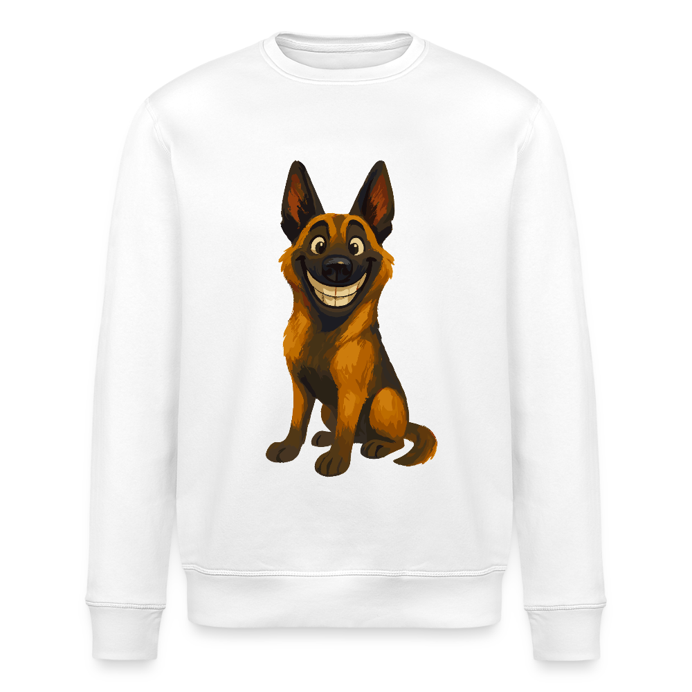 Malinois Sweatshirt Grinsender Cartoon – lustiger Belgischer Schäferhund im gemalten Stil als humorvolles Hunde Motiv für Hundeliebhaber - Weiß