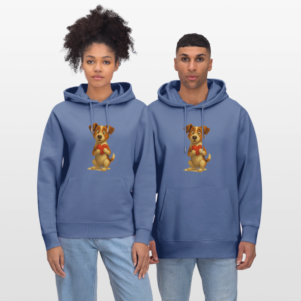Jack Russell Terrier Hoodie mit Herz – süßes Cartoon Motiv, liebevoller Hund, Geschenkidee für Valentinstag und Hundeliebhaber - Blau