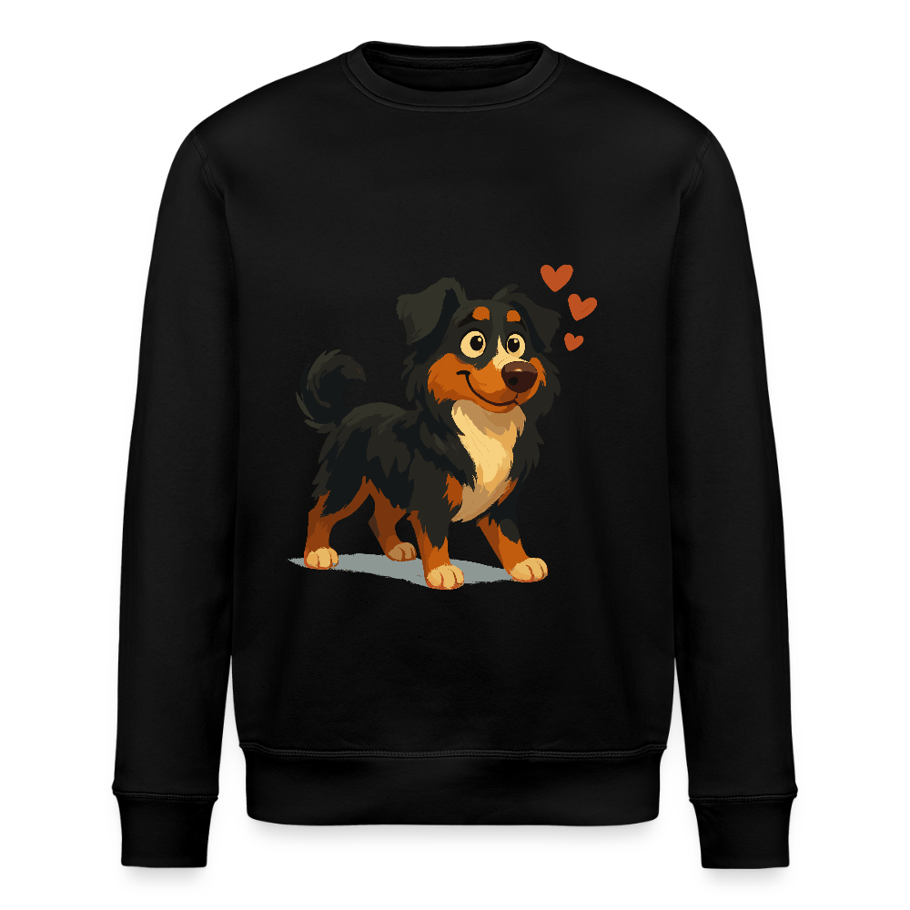Australian Shepherd Sweatshirt Verliebter Cartoon mit roten Herzen – Liebevolles Hunde Motiv für Valentinstag, Freundschaft und Geschenkideen - Schwarz