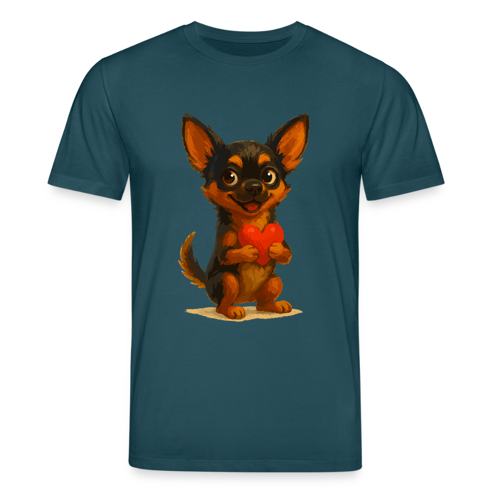 Chihuahua T-Shirt Cartoon Hund mit Herz – süßes Tiermotiv, Geschenkidee für Hundefans, Valentinstag und romantische Anlässe - Dunkles Petrol