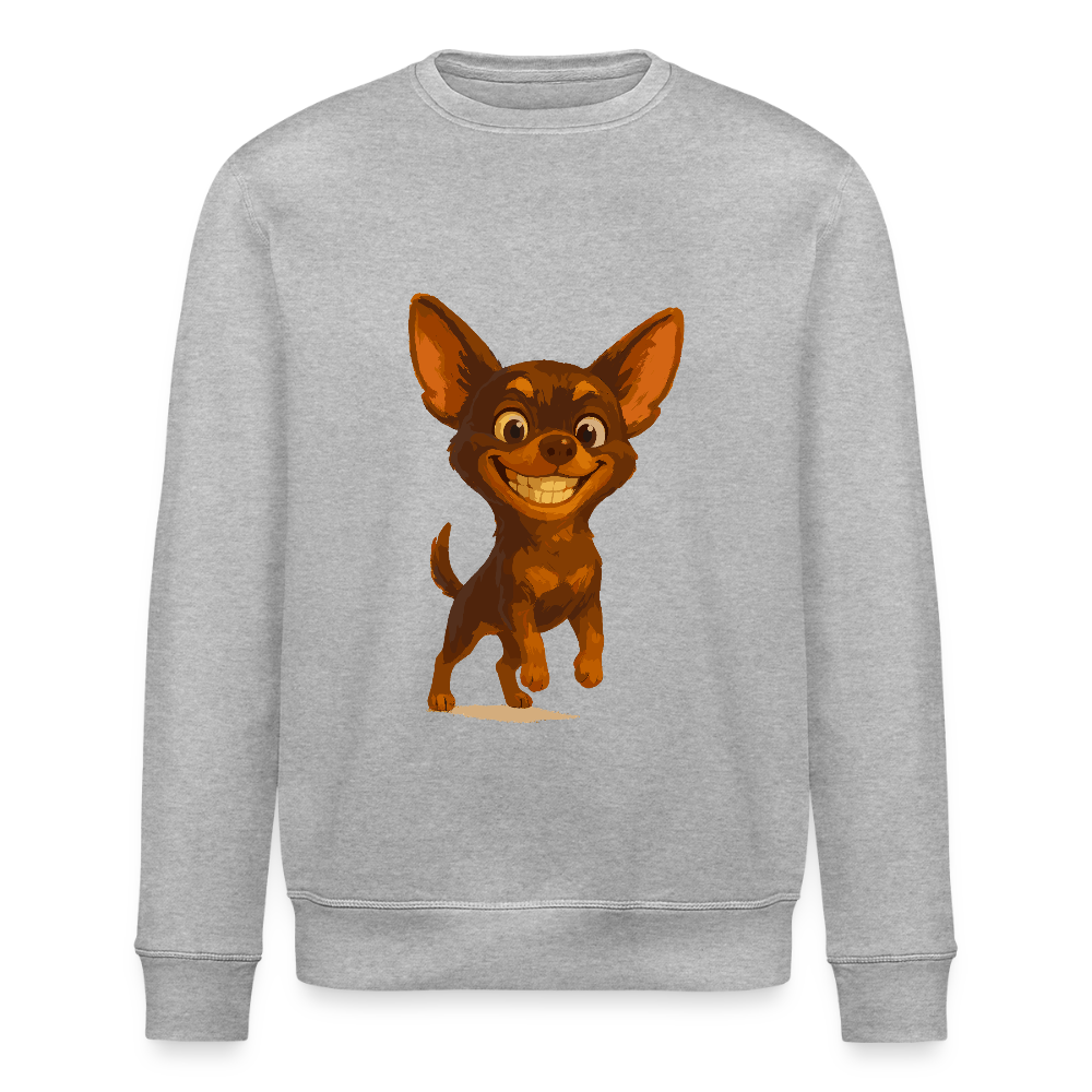 Grinsender Chihuahua Sweatshirt Cartoon Hund – witziges Tiermotiv mit großem Lächeln, Geschenkidee für Hundefans und Tierfreunde - Grau meliert