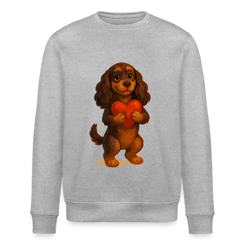 Cocker Spaniel Sweatshirt mit Herz – Süßer Cartoon Hund, perfektes Motiv für Valentinstag und Hundeliebhaber - Grau meliert