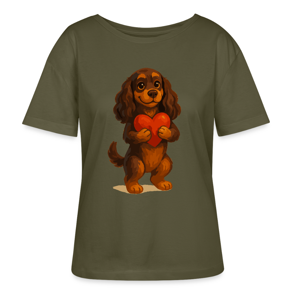 Cocker Spaniel Shirt mit Herz – Süßer Cartoon Hund, perfektes Motiv für Valentinstag und Hundeliebhaber - Khaki