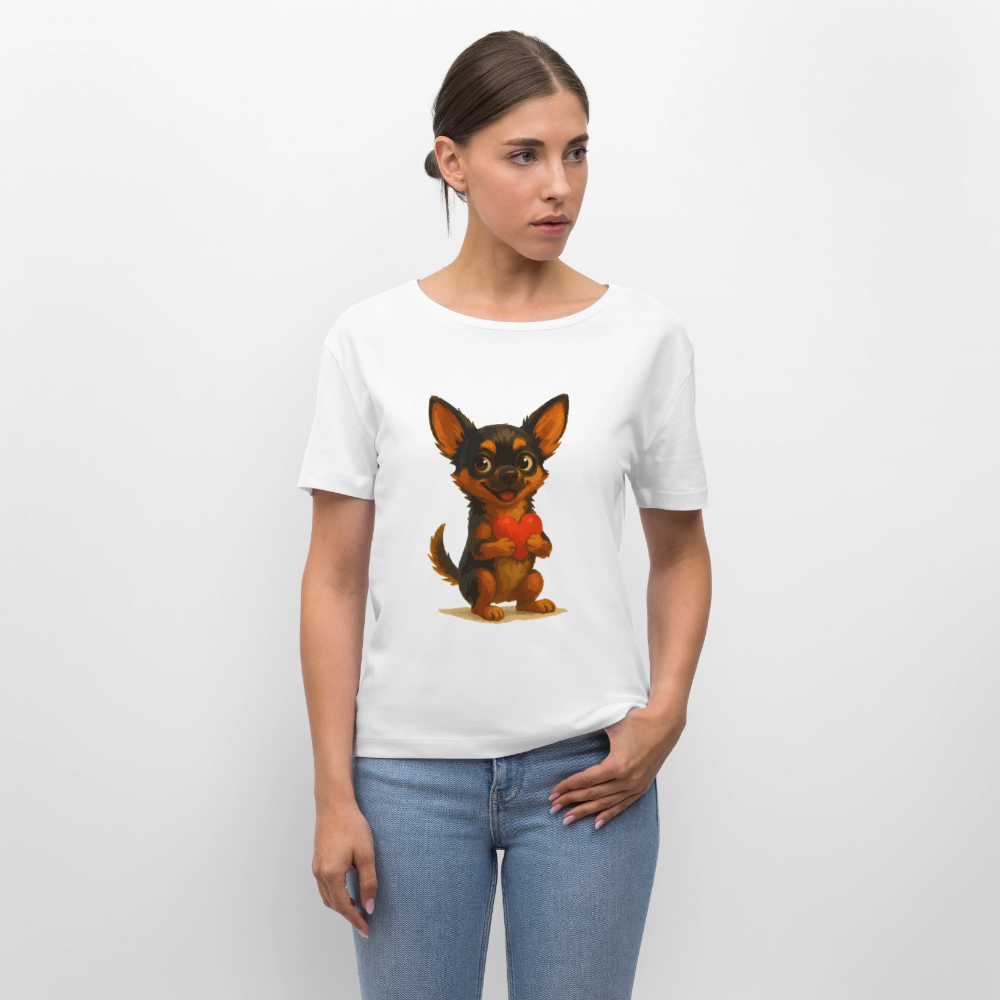Chihuahua Shirt Cartoon Hund mit Herz – süßes Tiermotiv, Geschenkidee für Hundefans, Valentinstag und romantische Anlässe - Weiß