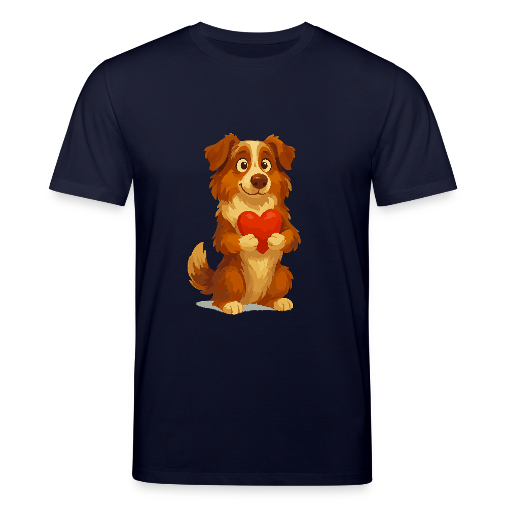 Australian Shepherd T-Shirt Süßer Cartoon mit Herz – Liebevolles Hunde Motiv für Valentinstag, Freundschaft und Geschenkideen - Navy