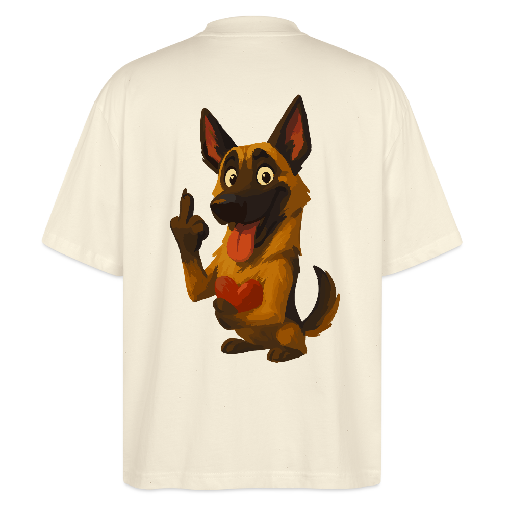 Frecher Malinois Oversized mit Herz – witziges und provokantes Hunde Cartoon Motiv für Hundeliebhaber mit Sinn für Humor - Weißgrau