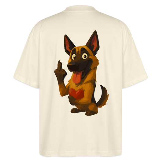 Frecher Malinois Oversized mit Herz – witziges und provokantes Hunde Cartoon Motiv für Hundeliebhaber mit Sinn für Humor - Weißgrau